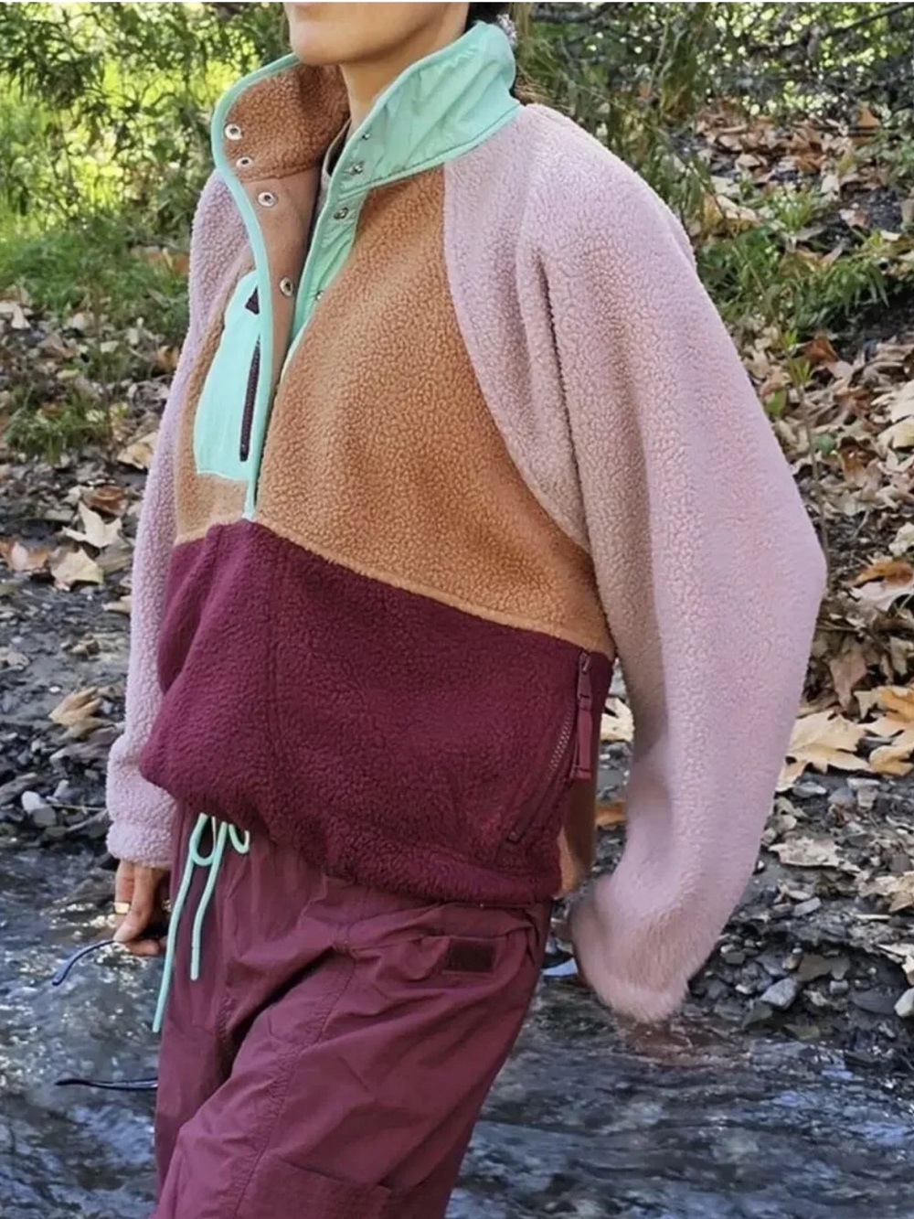 Free People movement hit the slopes color block fleece pullover NWOT